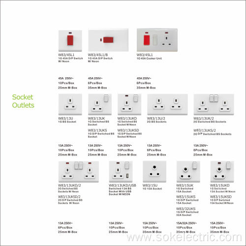 15A 250V Single Pole Switched 3Round Pin Socket